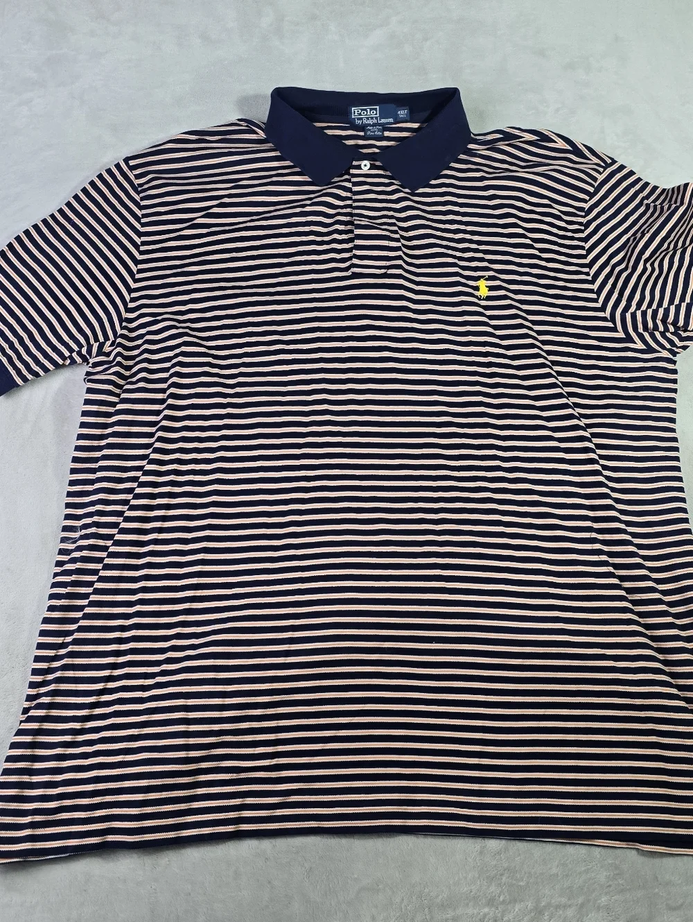 VTG Polo Ralph Lauren Shirt Mens 4XLT Striped Orange Blue Flesh Pony Pima Cotton